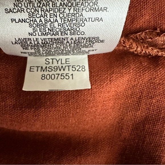 Ellen Tracy Top Womens Large Orange Metallic Linen Rayon Roll Tab Copper Tunic - Picture 9 of 11